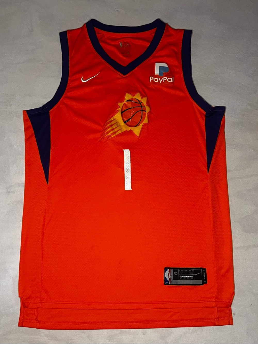 Nike Authentic Devin Booker Phoenix Suns Jersey Size 52 XL Orange PayPal Patch